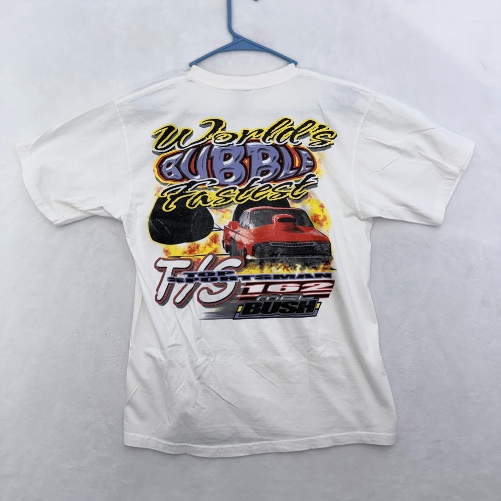 Vintage Racing Car T Shirt Mens M White Bubble World's Fastest T/S 162 Bush